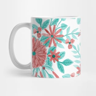 Burgundy and Teal Watercolor Floral Pattern Mug